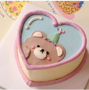 Adorable Teddy Bear Heart Cake