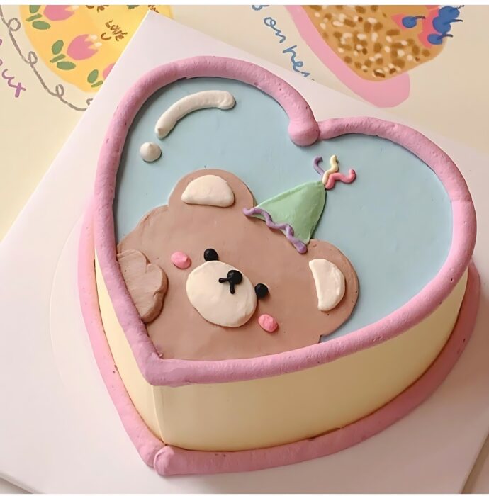 Adorable Teddy Bear Heart Cake