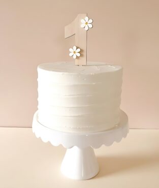 Minimalist White 1st Birthday Cake with Custom Number Topper