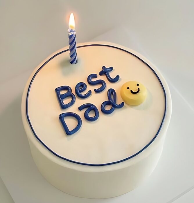 “Best Dad” Cake with Smiley Face and Candle