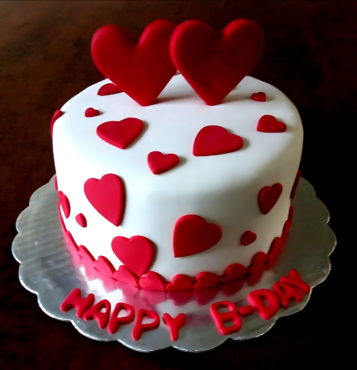 Charming Red Heart Fondant Cake for Romantic Celebrations