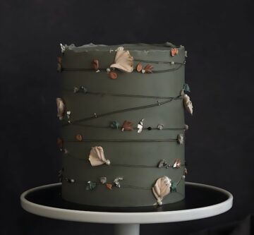 Dark Green Cake with Delicate Floral Accents