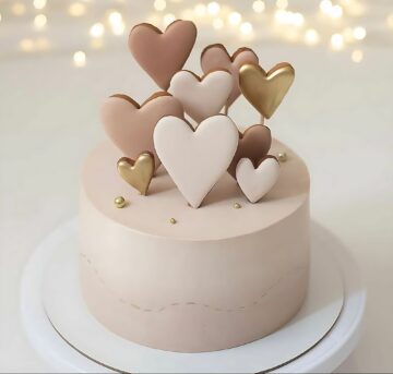 Elegant Neutral Heart Cake with Gold Accents