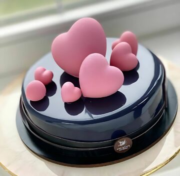 Modern Pink Heart Cake with Glossy Finish