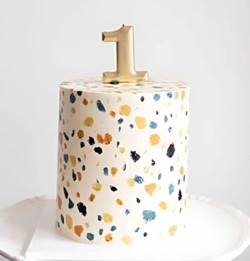 Terrazzo-Style 1st Birthday Cake with Gold Number Topper