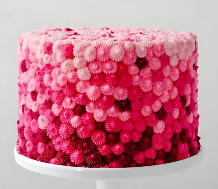 Pink Ombré Cake with Textured Floral Design