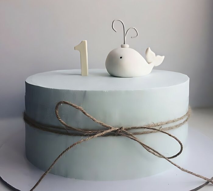 Minimalist Whale-Themed 1st Birthday Cake