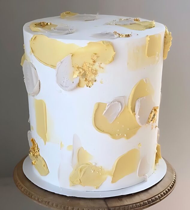 Modern Abstract Gold & Yellow Cake – A Statement of Elegance