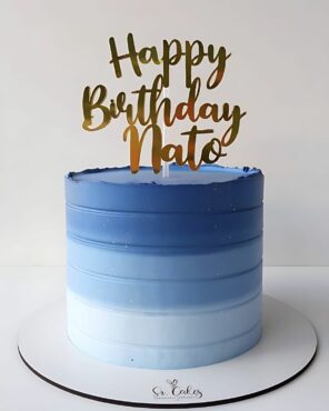 Blue Ombré Birthday Cake with Custom Topper