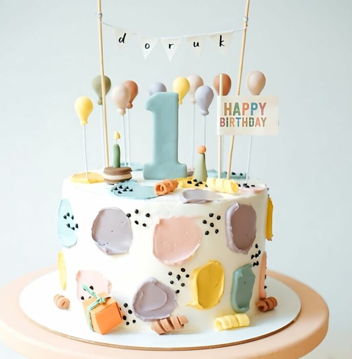 1st Birthday Cake with Balloon and Gift Design