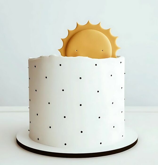 Minimalist Dotted Sun Cake with White Accent