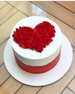 Red Heart Rosette Cake with White Frosting