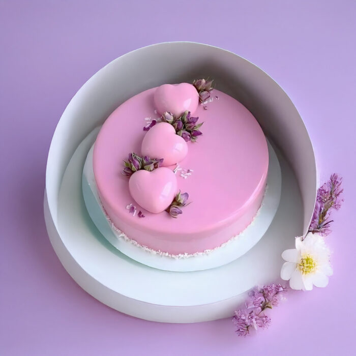 Blush Pink Cake with Heart Topper
