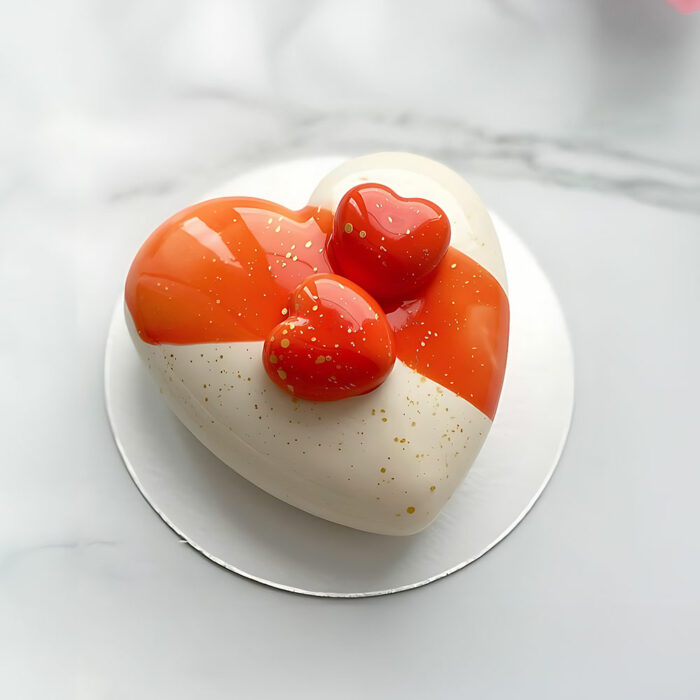 Orange and White Dual Heart Cake with Gold Splatter
