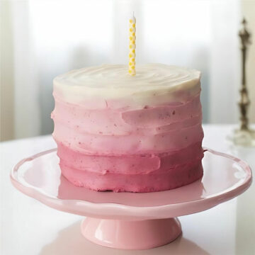 Pink Ombré Cake with Single Candle and Minimalist Design