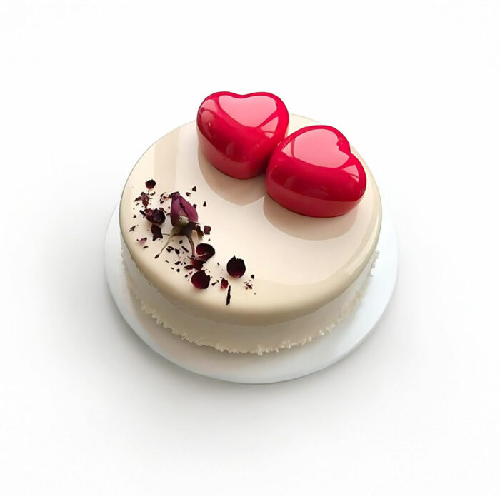 Dual Heart Rose Petal Cake with Glazed Finish