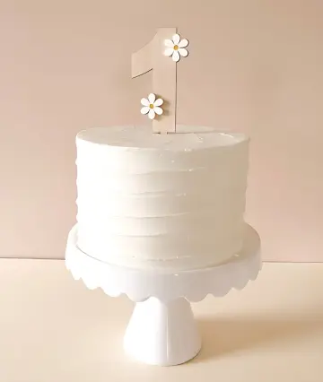 Minimalist White 1st Birthday Cake with Custom Number Topper