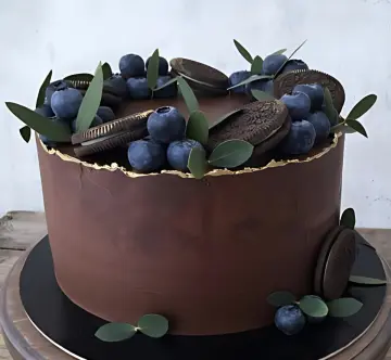 Rich Chocolate Cake with Oreo and Blueberry Topping