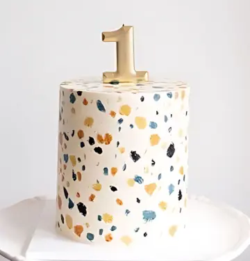Terrazzo-Style 1st Birthday Cake with Gold Number Topper