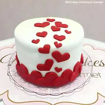Falling Hearts White Cake