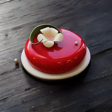 Red Mirror Glaze Cake with Floral Accent